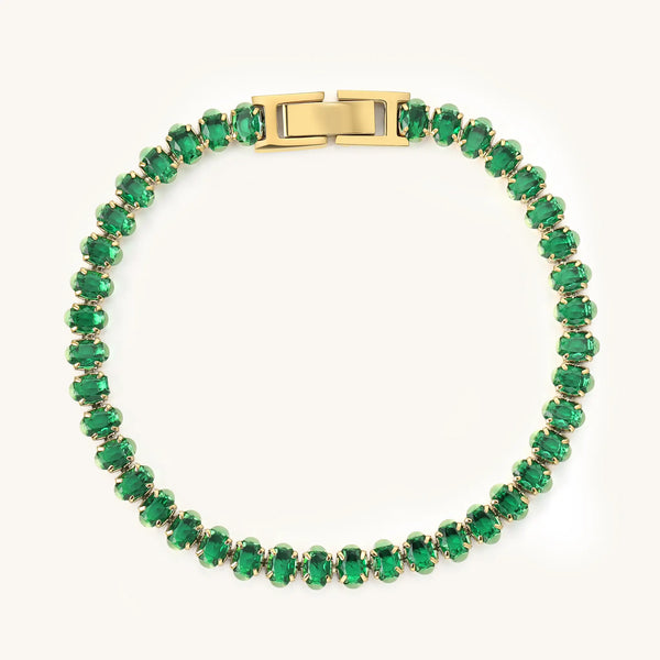 Vilrian emerald green zirconia tennis bracelet in gold plated stainless steel